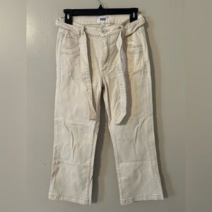 PAIGE Cream Belt Flare Jeans